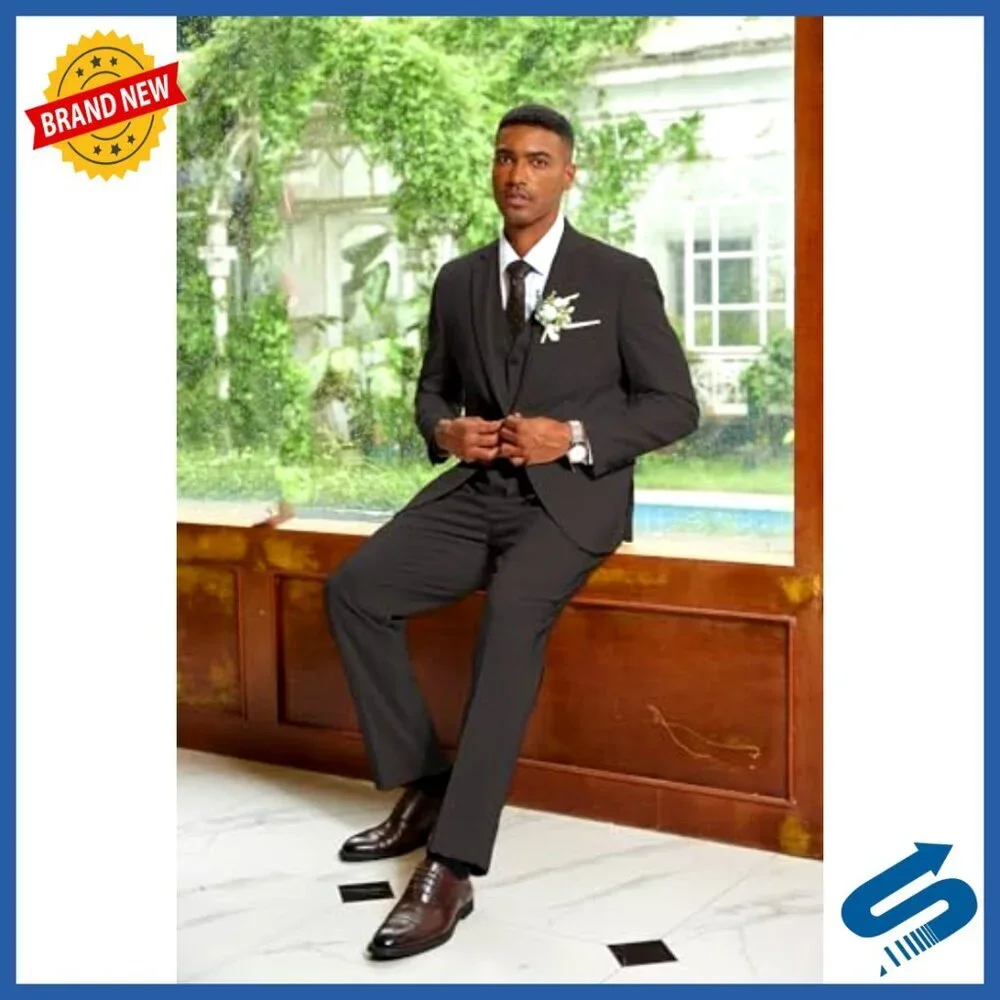 3-Piece Linen Suit Set Regular Fit Blazer Vest Pants for Wedding Business